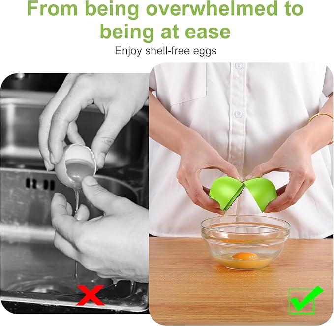 Egg Cracker, Silicone Egg Shell Opener, Cute Egg Shaped Design, Opens Eggs with Ease, A Little Happiness Boost for Your Kitchen. (Color: Green, 2-Pack)