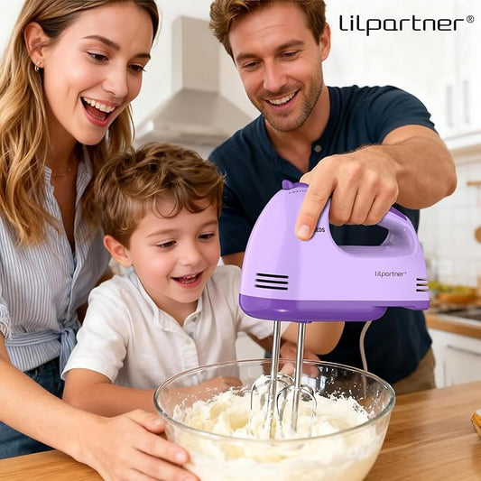 LILPARTNER Hand Mixer Electric, Small Food Mixer 7 Speeds Handheld Blender,304 *(1* Whisk, 2* Beater, 2*Dough Hook) Kitchen Blender for Cream, Cookies, Dishwasher Safe, Purple