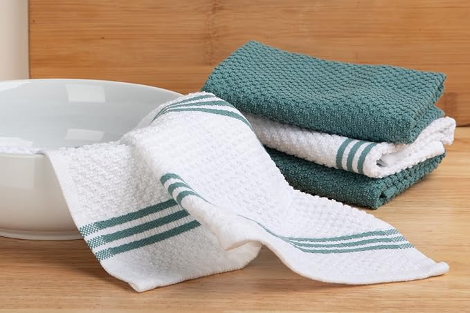 Sticky Toffee Cotton Dishcloths Set of 8 – Blue and White Dish Towels 12x12 in, Reusable and Absorbent Tea Towels for Cleaning or Drying, Oeko-Tex Cotton