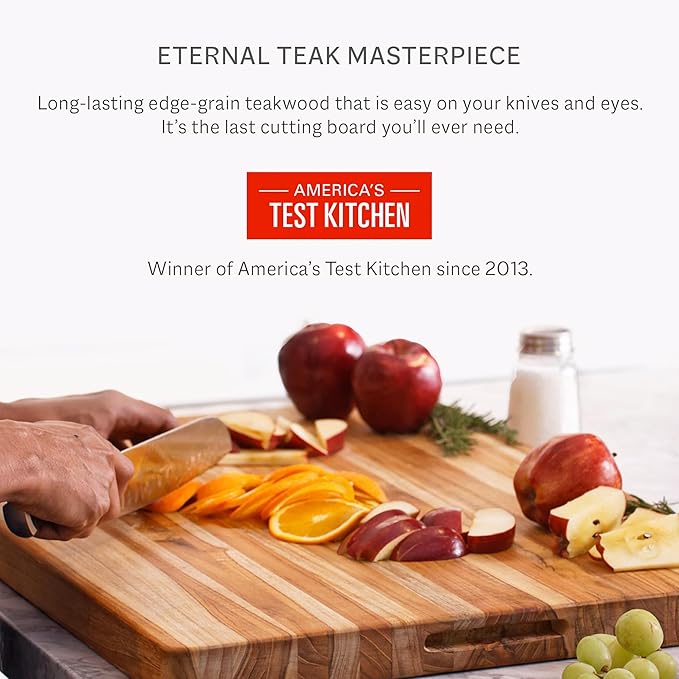 Teakhaus Cutting Board - Medium (M) Wood Cutting Board with Juice Groove (18”L x 14”W) Holiday Gift Ideas for Men and Women - Gift-Ready, Thin, Lightweight, Reversible, Knife Friendly - FSC Certified