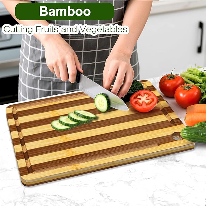 Cutting Board, Titanium Cutting Board for Kitchen, Pure Titanium and Natural Bamboo, with Deep Juice Grooves, Large Size 15.6”×11”
