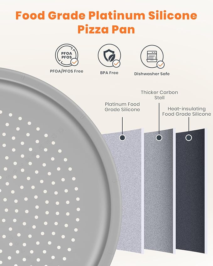 LYNG Pizza Pans 16 Inch 2 Pack Silicone Round Pizza Pan With Holes,Nonstick Pizza Tray, Dishwasher Safe, Suitable For Home Kitchen Dark Baking Red