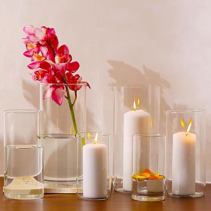 24 PCS Hurricand Glass Candle Holders, Clear Glass Cylinder Vase for Centerpieces Wedding Party Decoration