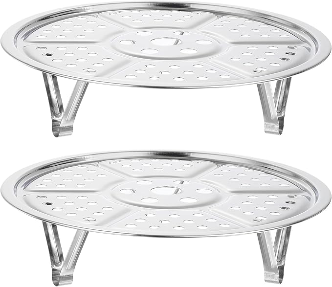 uxcell 2pcs Stainless Steel Steamer Rack with Stand, 7.9 Inches Pot Steaming Tray for Steamer Cookware Instant Pressure Cooker, Silver Tone