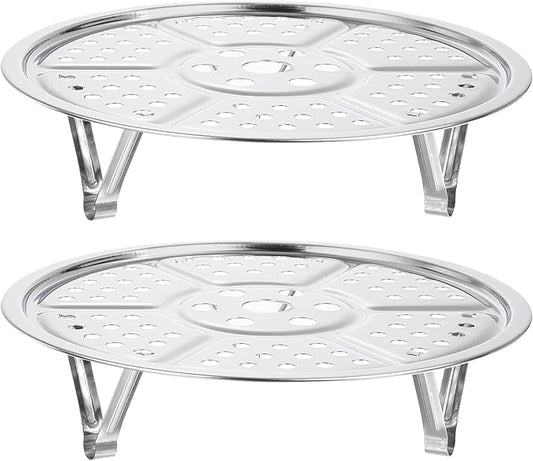 uxcell 2pcs Stainless Steel Steamer Rack with Stand, 7.9 Inches Pot Steaming Tray for Steamer Cookware Instant Pressure Cooker, Silver Tone