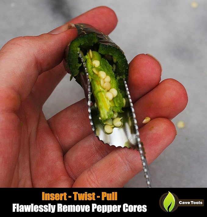 Cave Tools Jalapeno Pepper Corer and Deseeder to Peel or Slice Off Bell, Banana, or Chili Pepper Tops/Stems For Roasting Poppers on Grill, Smoker, or Oven - Kitchen and BBQ Accessories