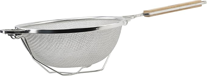 Winco Strainer, 10.5-Inch Diameter, Double Mesh, Medium, Nickel, Tan