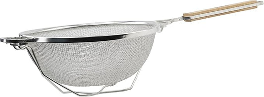 Winco Strainer, 10.5-Inch Diameter, Double Mesh, Medium, Nickel, Tan