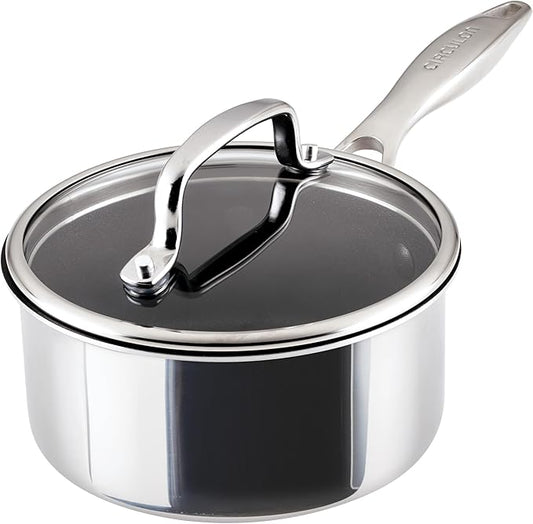 Circulon C1 Series Clad Stainless Steel with ScratchDefense Technology Cookware Nonstick Induction Saucepan with Lid, Metal Utensil Safe, 1.5 Quart - Polished Stainless Steel