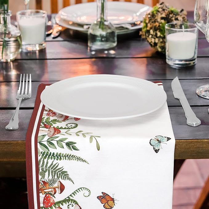 Mushroom Napkins, 18×18 Inch Floral Butterfly Dinner Cloth Napkins Set of 10, Washable Cotton Soft Absorbent Square Napkins for Dining Kitchen Party Wedding Decoration