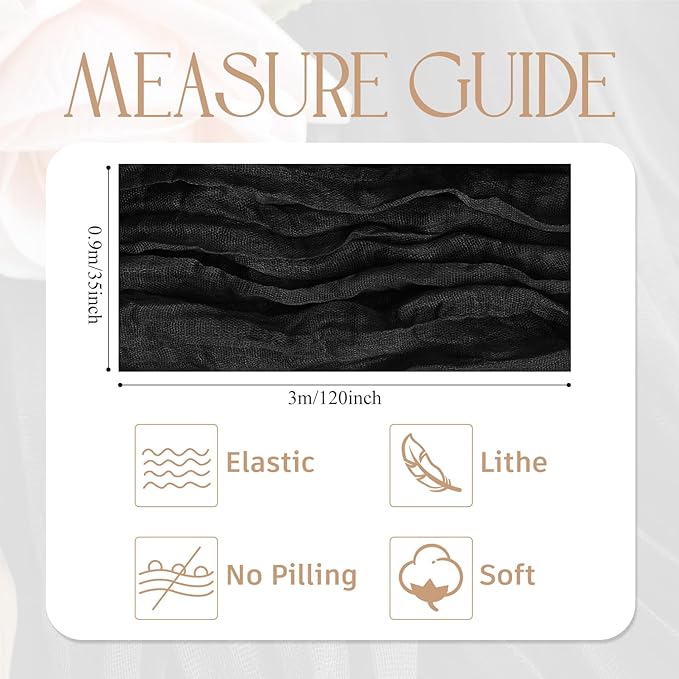 Wokceer Cheesecloth Table Runner Christmas 12Pack 10FT Black Boho Gauze Cheese Cloth Table Runner for Party Long Rustic Sheer Table Runners for Baby Bridal Shower Wedding Easter Table Decor