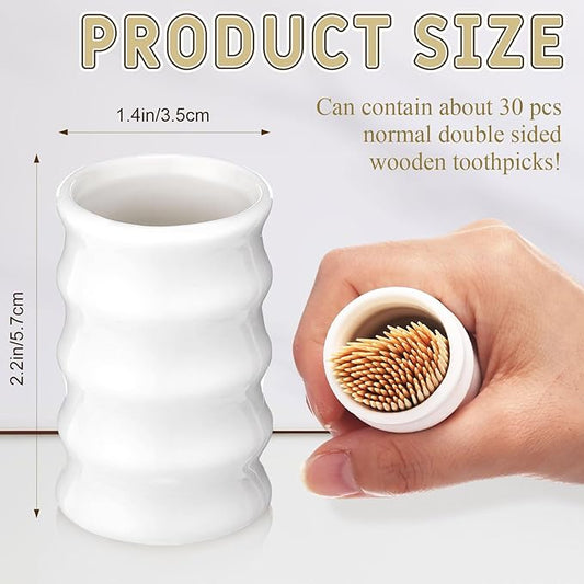 Mimorou 4 Pcs White Ceramic Toothpick Holder Simple Ceramic Toothpick Dispenser Container for Home Charcuterie, Easy to Clean (Bamboo Shape)