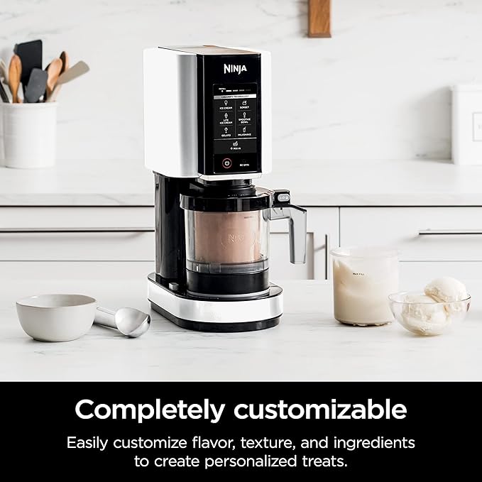 Ninja CREAMi Ice Cream Maker, 7 One-Touch Programs, with (2) Pint Containers & Lids, Compact Size, White (NC301WHBBB)