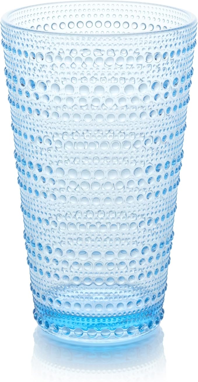 Santa Fe Blue Set of 6 Premium Acrylic Ice Tea Glass 22 oz – Unbreakable Drinkware with Textured Bubble Design, Shatterproof Tumblers for Indoor & Outdoor Use