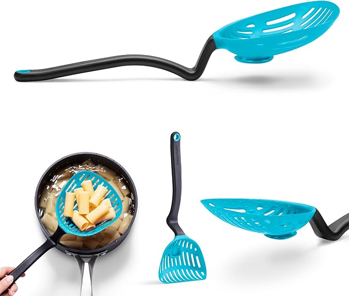 Dreamfarm Big Lestrain 2-In-1 Drip-Catching Sit-Up Slotted Cooking Spoon Scoop & Strainer - 13" Dreamfarm Blue