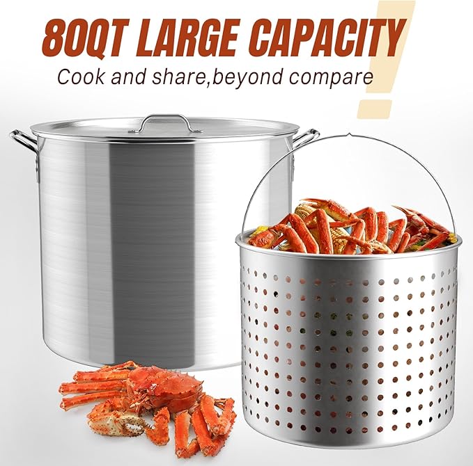 Hidpriva 80QT Crawfish Boiler Kit, Waterproof Cover & 18-inch Skimmer, 110,000BTU Propane Burner Stove, 0-20PSIG Regulator, Aluminum Seafood Boil Pot, Crab Boil Pot with Basket