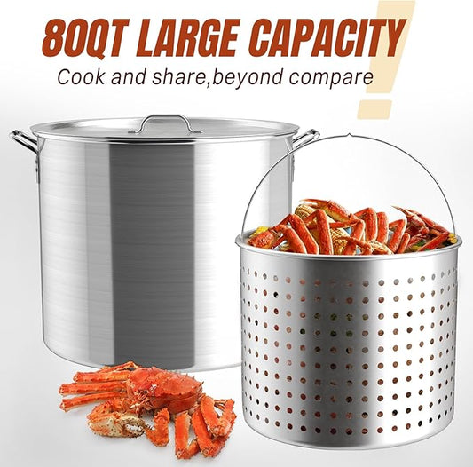 Hidpriva 80QT Crawfish Boiler Kit, Waterproof Cover & 18-inch Skimmer, 110,000BTU Propane Burner Stove, 0-20PSIG Regulator, Aluminum Seafood Boil Pot, Crab Boil Pot with Basket