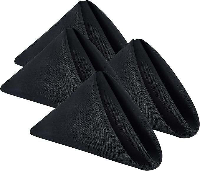 Wolkemer Set of 4 Black Cloth Napkins 17 x 17 Inches Solid Washable Polyester Dinner Napkins with Hemmed Edges for Dinners Parties Weddings Banquets Events Table Decoration