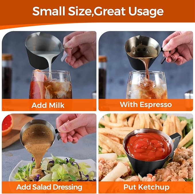 YARRAMATE Stainless Steel Espresso Shot Cup, Double Spout Metal Espresso Measuring Cup with V-Shaped Mouth, Espresso Accessories, 3.4OZ/100ML (Black)