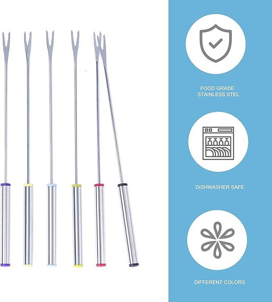 6PCS 9.5 Inch Fondue Sticks Stainless Steel Barbecue Fruit Dessert Forks with Heat Resistant Handle for Roast Meat Chocolate Dessert Cheese Marshmallows