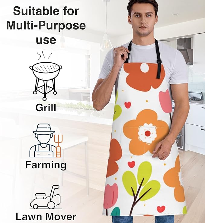Cute Goat Apron with Adjustable Neck Strap,Artistic Floral Crown Kitchen Aprons with 2 Pockets for Women,28x33in,Oxford Fabric,Gifts for Wife Mom,For Chef Cooking Baking Gardening BBQ