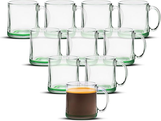 Libbey Clear Glass Coffee Mugs 13 oz. Set of 10, Bulk Pack - Perfect for Coffee, Tea, Espresso, Hot Cocoa, Other Beverages - Green Bottom