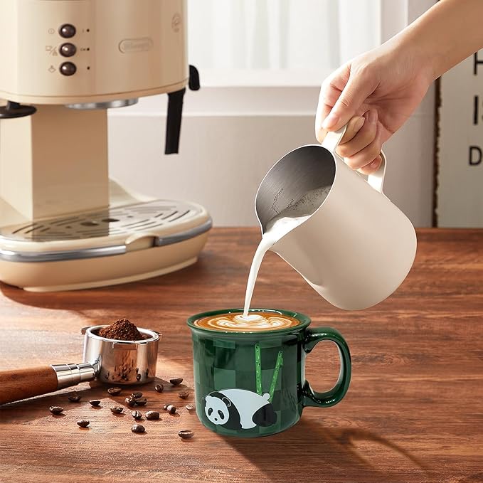 Ceramic Coffee Mugs Set of 4,14OZ Coffee Cups with Handle,Latte Mug,Great for Tea Hot Chocolate,Large Cute Mugs for Men,Women,Kids,Microwave&Dishwasher Safe for Kitchen or Office(GREEN)