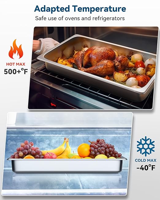 ZeroPone 6 Pack Hotel Pans Full Size 2.5" Deep Stainless Steel Steam Table Pan, 20.8" L x 12.8" W 22 Gauge Metal Commercial Catering Food Pans Anti Jam Food Storage Containers