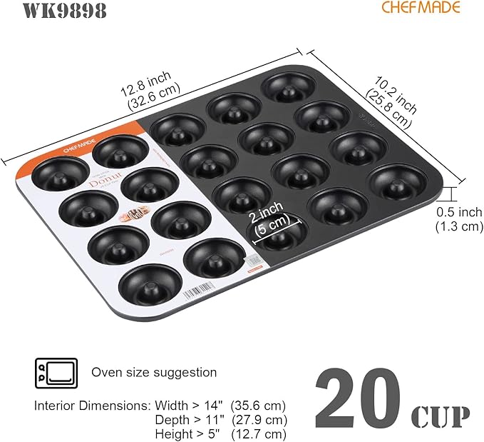 CHEFMADE Donut Pan, Nonstick 20 Cavity Mini Ring Doughnut Baking Pan