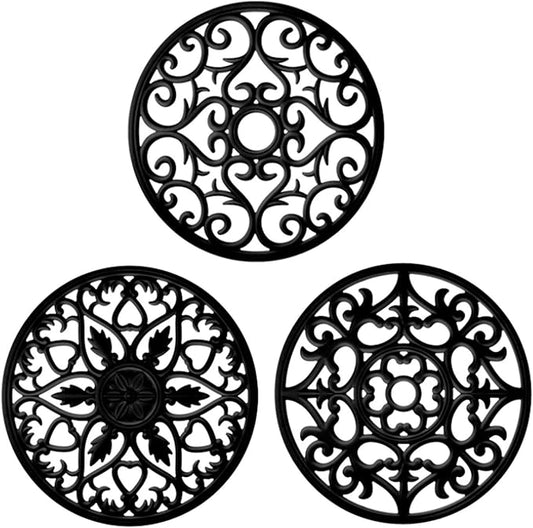 Boxiki Kitchen Silicone Trivet Mat | Trivets for Hot Dishes, Pads, Trivets, Microwave, Pot and Mexican Wall Decor (Black)