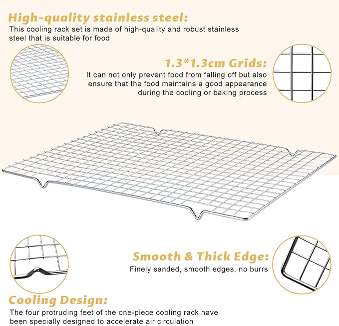 Gymdin Baking Sheet with Cooling Racks - Carbon Steel Cookie Sheets for Baking [2 Sheets + 2 Racks], Nonstick Baking Pans, Perfect for Baking, Roasting, and More, Size 17 x 11 x 0.5 Inches