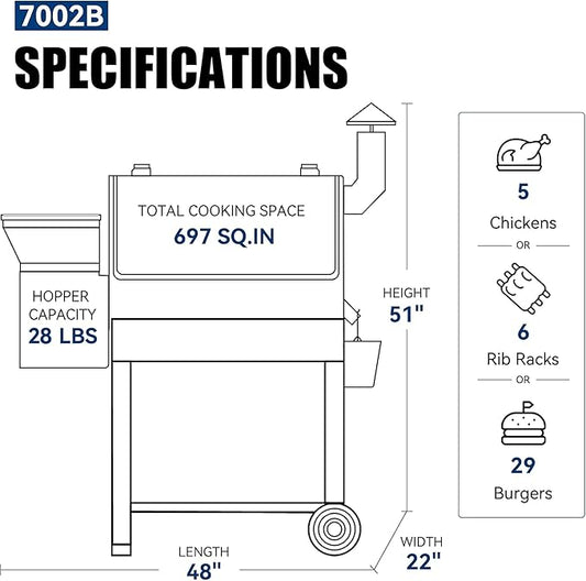 Z GRILLS ZPG-7002B Newly Upgrade Wood Pellet Grill & Smoker, 8 in 1 BBQ Grill Auto Temperature Controls, inch Cooking Area, 700 sq in Black