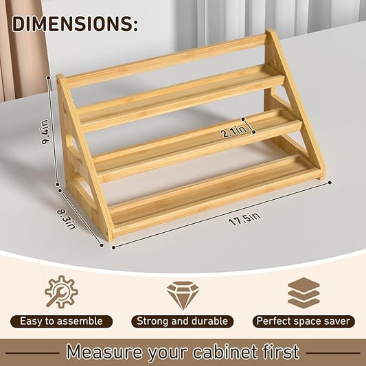 Bamboo 3 Tier Spice rack, Spice Organizer, Kitchen Seasoning Spices Rack, Suitable for Spice Organizers Such as Sitchen Countertops, Stoves, Sorage Rooms (L)
