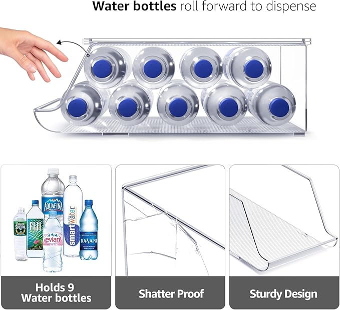 Sorbus Bottle Organizer for Fridge with Lid – Holds 9 Bottles – Stackable Drink Organizer for Refrigerator, Pantry, or Countertop – Clear BPA-Free Plastic Bottle Storage Holder