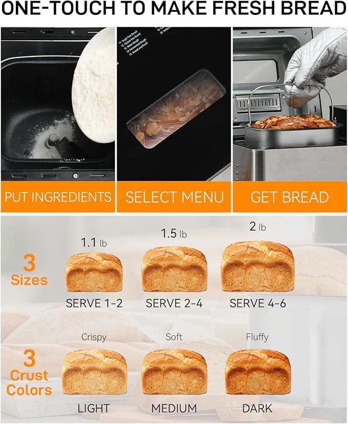 25-IN-1 Bread Maker with Recipes, 2lb Automatic Bread Machine with Visible Lid, Automatic Nut Dispenser/One-Touch Control/13 Hours Delay Timer, Easy to Begin and High Success Rate for Homemade Bread