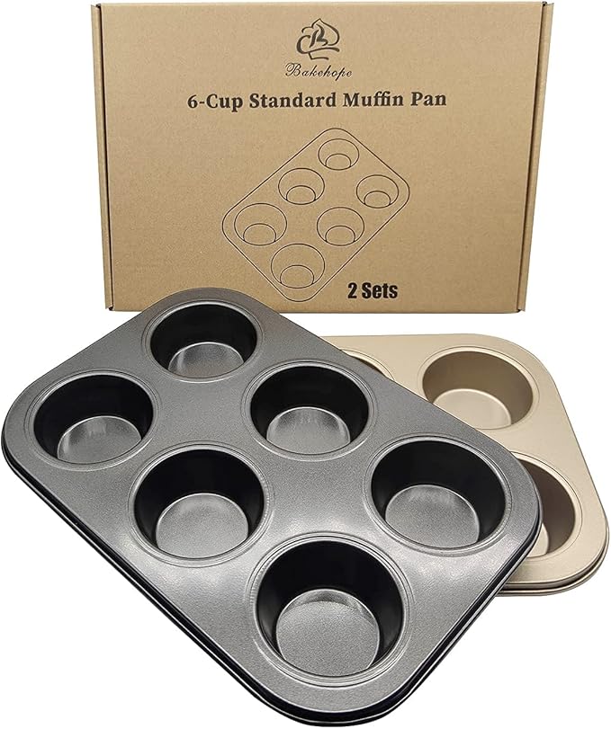 Bakehope Muffin Tins 6-Cups Nonstick Carbon Steel Standard Cupcake Pans, Set of 2