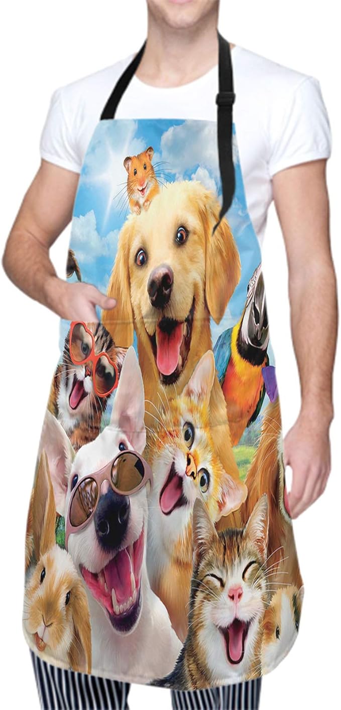Apron with Pockets Aprons for Women Men Kitchen Chef Apron for Cooking Gardening Server Waitress Painting