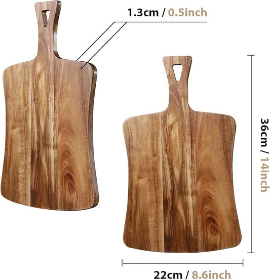 YSTKC Acacia Wood Cutting Board with Handle 14" x 8.5" Inch, Wooden Serving Tray, Charcuterie Paddle, Cutting Serving Versatile Board for Meat, Cheese, Vegetables, Bread, and Charcuterie