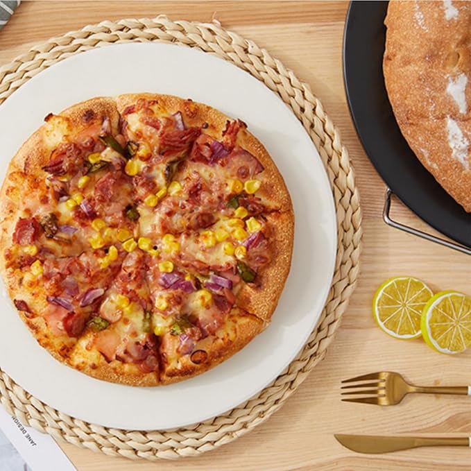 AUPLEX 9'' Pizza Stone for Oven and Grill Round Baking Stone Heavy Duty Cordierite Pizza Cooking Pan for Indoor Electric Ovens Baking Crisp Crust Pizza Bread with RV Oven Home(23cm*1cm)