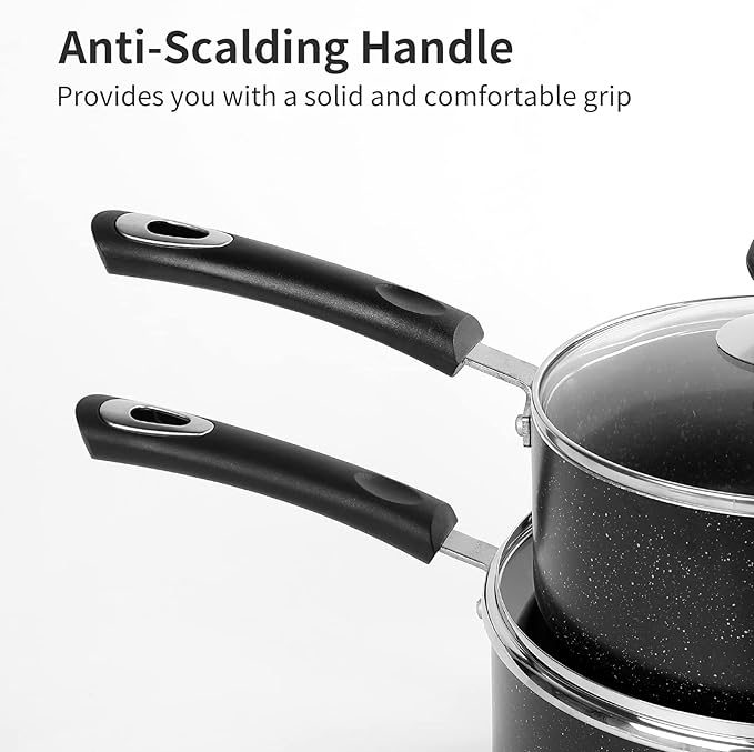 RATWIA Nonstick Saucepan Set - 2 Quart and 3 Quart,Ultra Non Stick Sauce Pan Small Pot with Glass Lid,Great for Home Kitchen Restaurant,Black