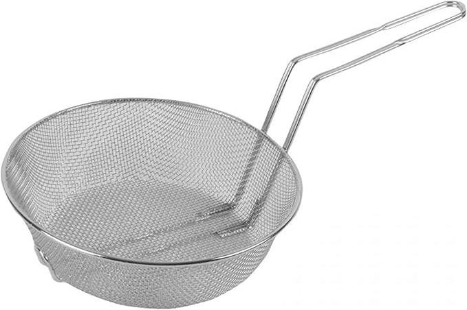 TrueCraftware- 10" Round Fine Mesh Culinary Basket Nickel Plated with 9-1/8" Handle Length- Kitchen Frying Basket Food Strainer Skimmer Strainer for Cooking Home Kitchen Restaurants