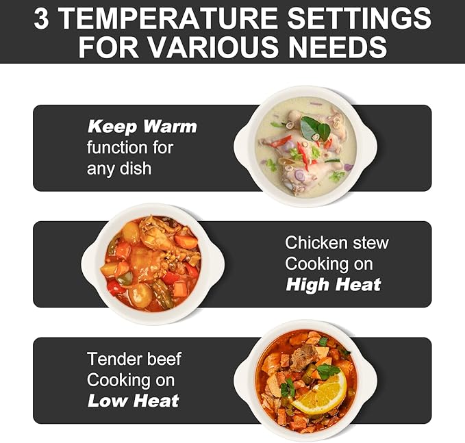 MAGNIFIQUE Small 5 Quart Round Casserole Programmable Slow Cooker with Glazed Ceramic Liner, Food Warmer Perfect Kitchen Small Appliance for Family Dinners, Black