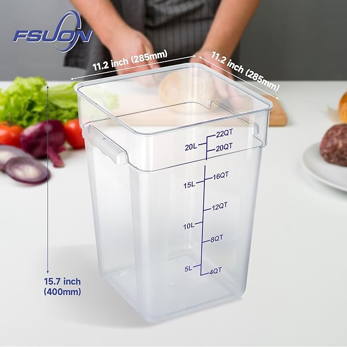 FSUON 4 Pack Clear Food Storage Containers with Lids and Handles Polycarbonate Square Commercial Food Containers, NSF (22Qt)