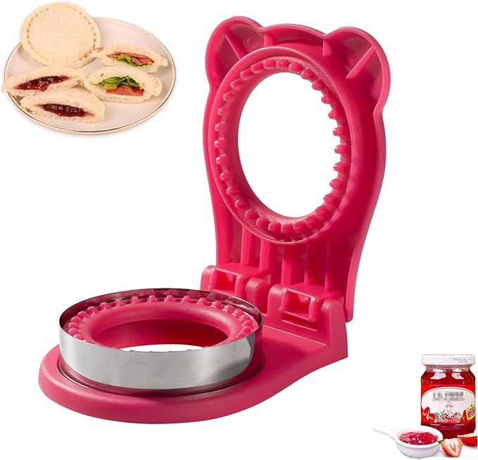 Uncrustable Sandwich Maker,Sandwiches Pocket Circle Shape 3.7Inch Sandwich Cutter and Sealer,Sandwich Cutter for Kids Breakfast and lunchboxes (Rose Red)