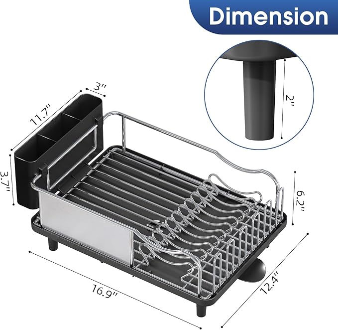 Stainless Steel Dish Drying Rack - Large Capacity Kitchen Counter Organizer with Drain Board, Utensil Holder & Detachable Cup Shelf, Surgical-Grade Rust-Proof Dish Drainer, Easy Assembly
