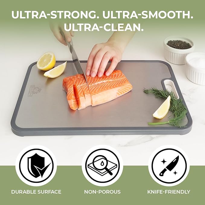 Pure Titanium Cutting Boards for Kitchen, Double-Sided, Titanium Cutting Boards Non Toxic, Large Size 16×11 – Easy to Clean, By Shishi Brands