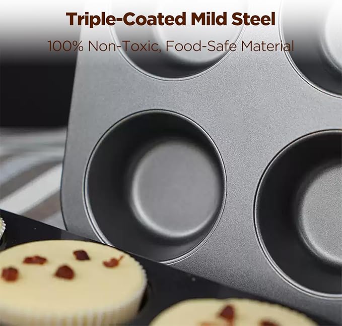 VEOOK 2 Pack Jumbo Muffin Pan, Texas Size Nonstick Cupcake Pan, 6-Cup Giant Muffin Tin, Carbon Steel Baking Pan for Muffins, Cupcakes, Brownies, Easy Clean & Heavy Duty(JP-01)