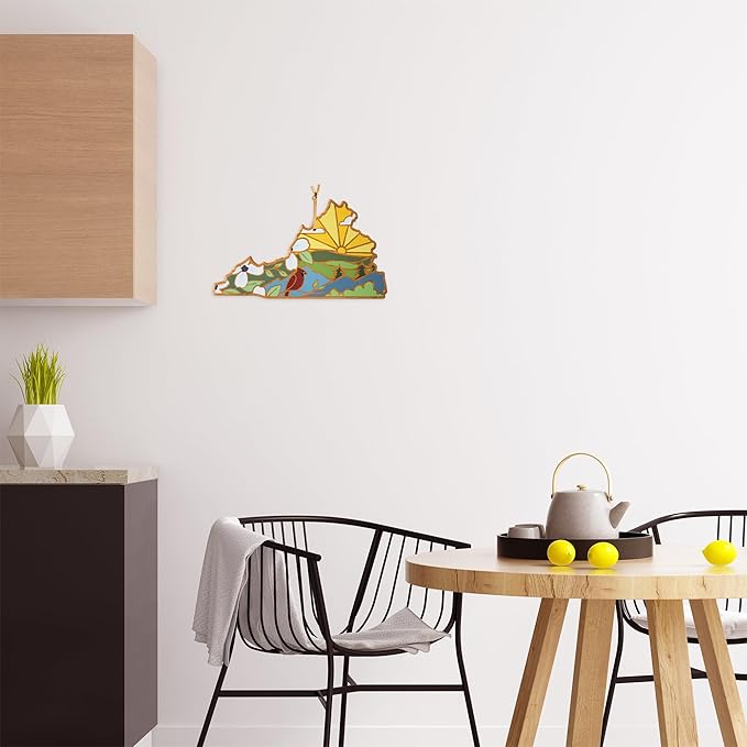 Totally Bamboo Virginia State Shaped Cutting Board and Charcuterie Serving Platter with Artwork by Summer Stokes, Includes Hang Tie for Wall Display