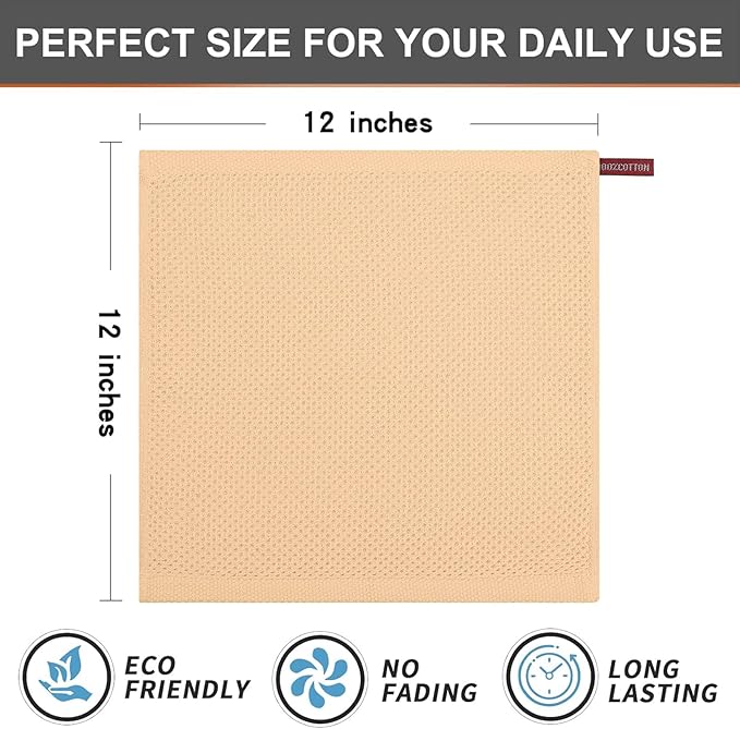 Kitinjoy 100% Cotton Kitchen Dish Cloths, 6 Pack Waffle Weave Ultra Soft Absorbent Dish Towels for Drying Dishes Quick Drying Kitchen Towels Dish Rags, (12" x 12", Apricot)