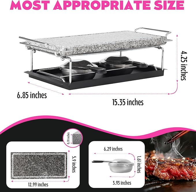 Artestia Hot Stone Steak Cooking Set – Long Heat Retention - Sizzling Steak Plate with Tray & Rack for Family Dinner, Indoor/Outdoor BBQ Grilling Gift